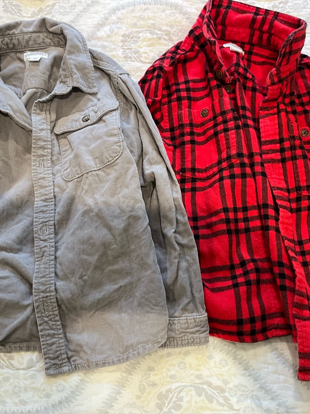 Gymboree Light Gray Corduroy and red and black flannel button down. Size 3t